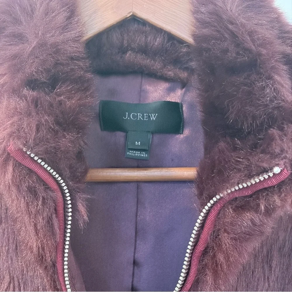 J.Crew Burgundy Wine Faux Fur Zip Vest Minimal Chic Quiet Luxury Size M